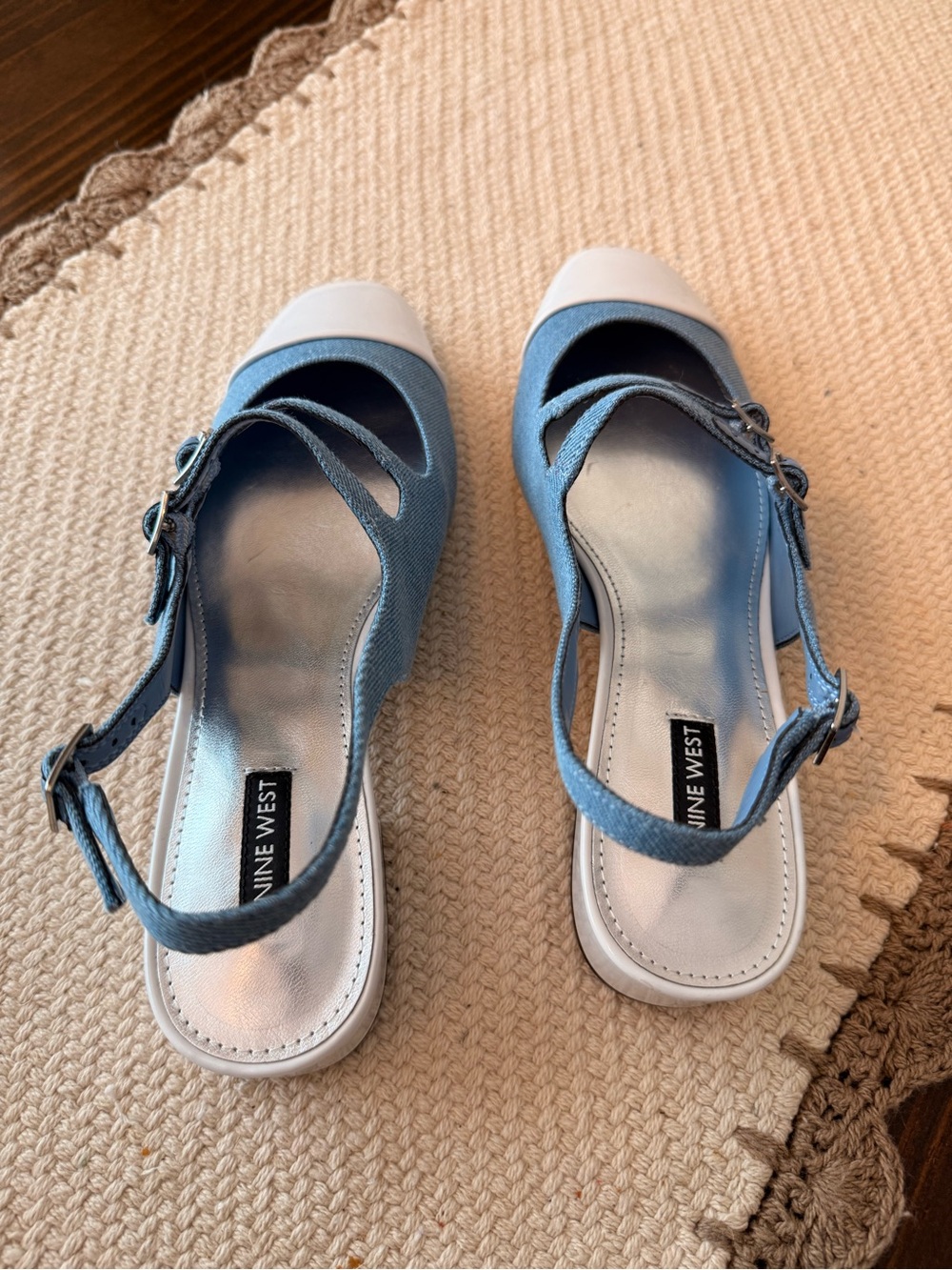 Nine West Roslin Mary Jane Slingback Pumps in Denim/White Sz 9 M - Picture 6 of 9